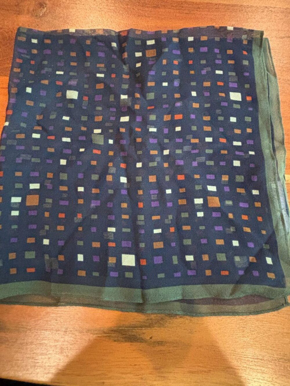 Talbots 100% Silk Square Scarf Geometric Blue/Multi 20" - Picture 2 of 8